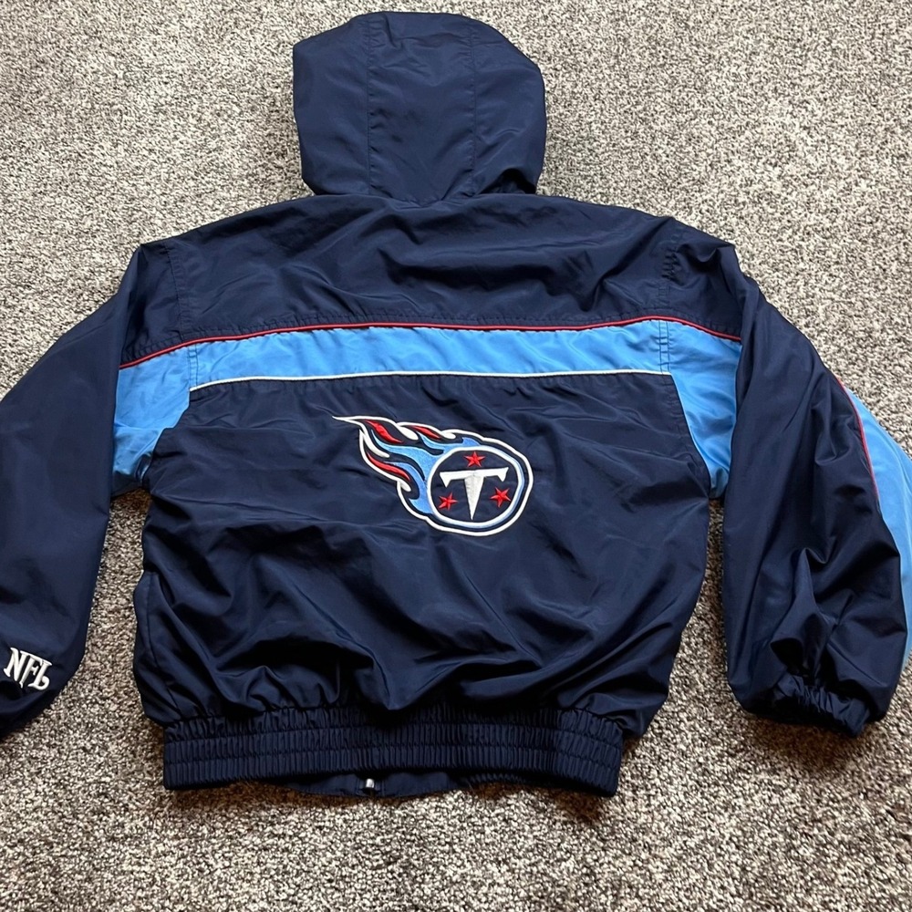 Tennessee Titans NFL Jacket Boys Youth Medium Windbreaker Navy Blue Hooded